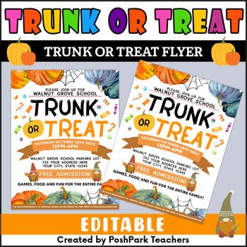 DIY Trunk or Treat Flyer, Custom School Neighborhood Trunk or Treat Party Invite