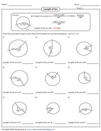 Arc Length and Area of a Sector Worksheets