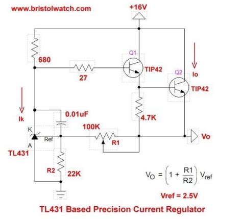 TL431 precision current regulator circuit. | Circuit diagram, Voltage regulator, Electronic ...