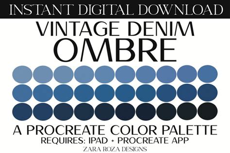 Vintage Denim Blue Ombre Gradient Procreate Color Palette