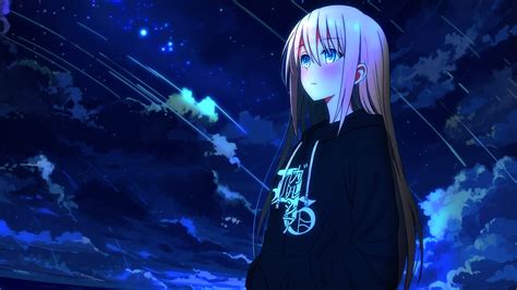 Free download | HD wallpaper: anime girls, night, sky, stars, shooting stars, clouds | Wallpaper ...