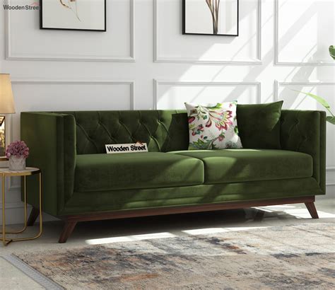 Buy Berlin 3 Seater Sofa (Velvet, Dark Olive Green) Online in India at Best Price - Modern ...