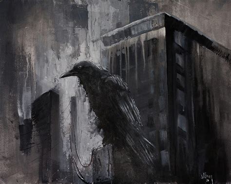 City Dweller Raven Dark Gothic Crow Wall Art Painting by Gray Artus - Pixels