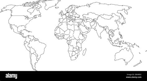 World map with country borders, thin black outline on white background Stock Vector Image & Art ...