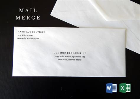 Business Envelope Template Microsoft Word Mail Merge, Printable Address Template, Modern ...