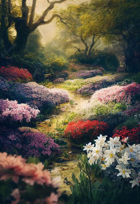 Premium Photo | Enchanted garden with beautiful flowers