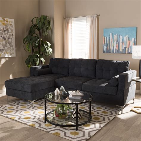 Baxton Studio Mireille Modern and Contemporary Dark Grey Fabric Upholstered Sectional Sofa-Color ...