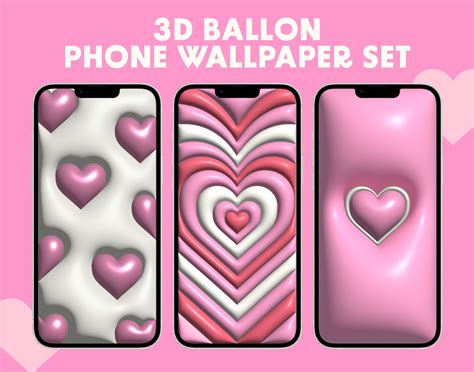 3D Hearts Phone Wallpaper Cute Wallpaper Cute Hearts Puffy Shapes Adorable Wallpaper Digital ...