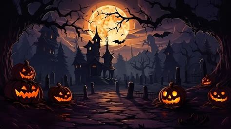 Premium AI Image | Halloween graveyard cartoon illustration halloween