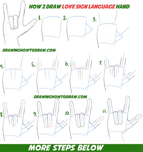 How to Draw Love Hands – Sign Language for Love – Easy Step by Step Drawing Tutorial for ...