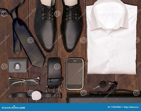 Men S Business Clothes and Accessories on Wooden Background. Stock Photo - Image of formal ...