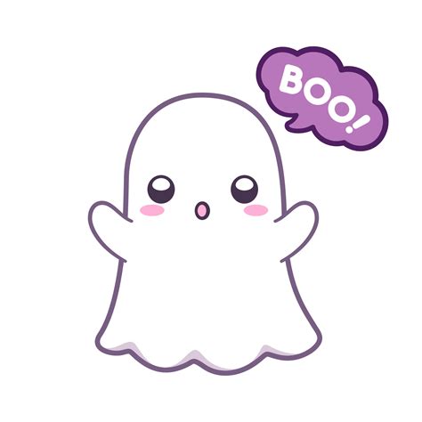 Cute ghost saying BOO Halloween ghost clipart cartoon element vector illustration. Halloween ...