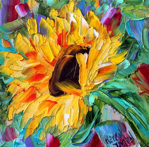 Sunflower painting, sunflower art, flower art, original oil palette knife impressionism on ...