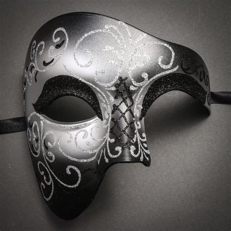 Phantom Of Opera Masquerade Venetian Men Mask - Black Silver