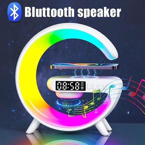 15W Wireless Fast Charging Dock Sunrise Alarm Clock Wake Up Light Bluetooth Speaker with RGB ...