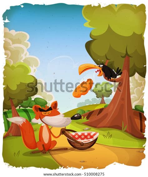 Crow Fox Story Scene Illustration Cartoon Stock Vector (Royalty Free) 510008275