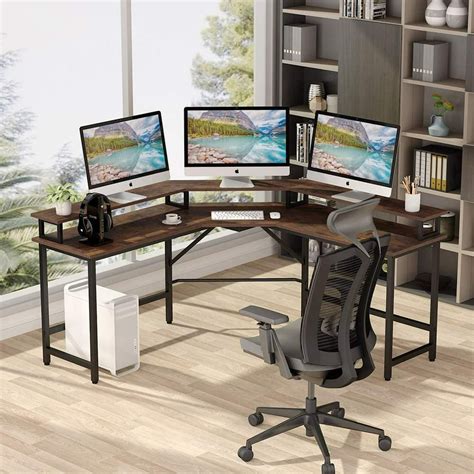 Tribesigns L-Shaped Gaming Computer Desk with Monitor Stand Riser, Extra Large Corner Home ...