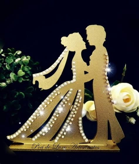 Topo de Bolo Casamento Noivos Mdf Dourado | Elo7