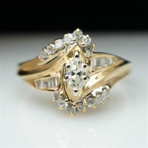 Vintage .40ct Marquise Cut Diamond Engagement Ring 14k Yellow Gold - Size 8 (Complete Bridal ...