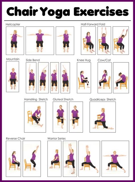 Printable Chair Yoga Exercises for Seniors | Chair yoga, Chair pose yoga, Yoga for seniors