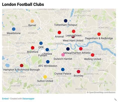 Map of London Football Clubs from the down to the 6th tier