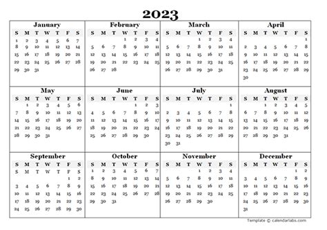 2023 Blank Yearly Calendar Template - Free Printable Templates