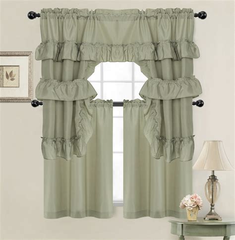 Kate Aurora Country Farmhouse Living Solid Colored Café Kitchen Curtain Tier & Swag Valance Set ...