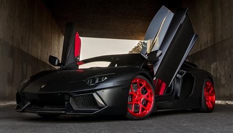 Satin Black Lamborghini Aventador Has Signature Red Forgiatos to Match Interior - autoevolution