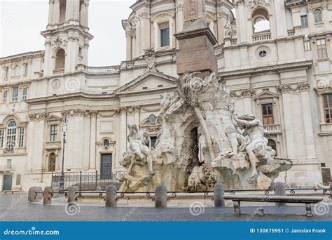 Fountain of the Four Rivers with Church of Sant`Agnese in Agone Stock Image - Image of history ...