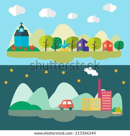 Set Cartoon Cityscapes On Sunny Day Stock Illustration 69946300 - Shutterstock