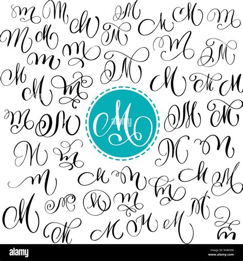 Set of Hand drawn vector calligraphy letter M. Script font. Isolated Stock Vector Art ...