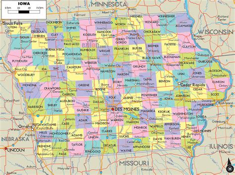 Iowa Counties Road Map USA