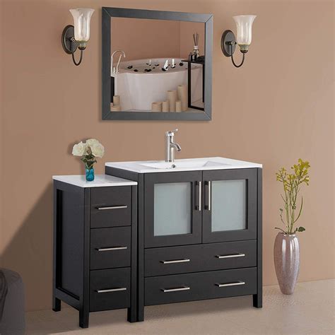 Vanity Art 42" Single Sink Bathroom Vanity Set - Modern Bathroom Storage Solid Wood Ceramic Top ...