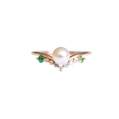 Pearl Engagement Ring Rose Gold Pearl Wedding Ring 14k 18k Rose Gold Pearl Ring Emerald Peridot ...