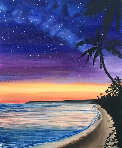 Tropical Palmtree Sunset Painting - Etsy | Sunset painting, Beach sunset painting, Summer painting