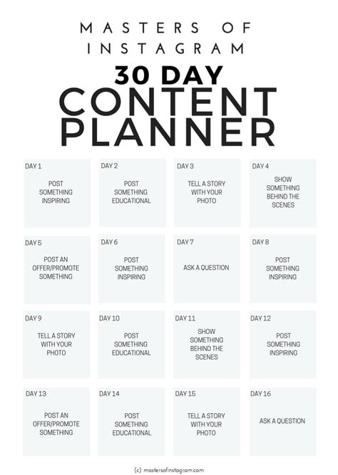 30 Day Instagram Content Planner Instagram Planner - Etsy | Social media content calendar ...