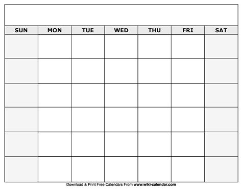 Printable Monthly Calendar Templates