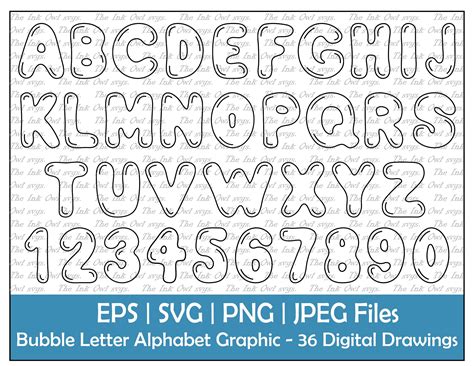 Bubble Letter Alphabet and Numbers Vector Clipart / Outline Text Graphics / ABC 123 Logos ...