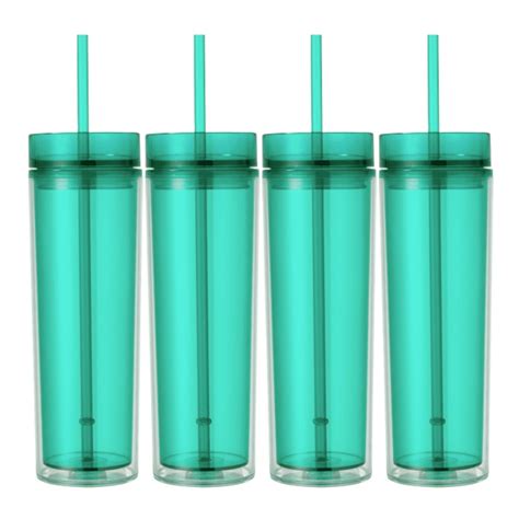 Set of 4 Mint Tall Skinny Tumblers, Acrylic 16 Ounce Tumblers with Straw - Walmart.com