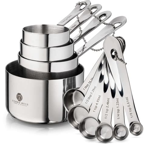 Buy Stainless Steel Measuring Cups And Spoons Set - Heavy Duty, Metal Kitchen Measuring Set For ...