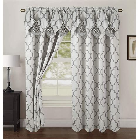 Elegant Comfort Quatrefoil Jaquard Look Curtains with Pleated Attached Valance, with Rod Pocket ...