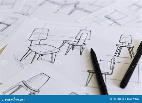 Industrial Design Chair Sketches With Pens And Drawing Instruments Stock Image | CartoonDealer ...