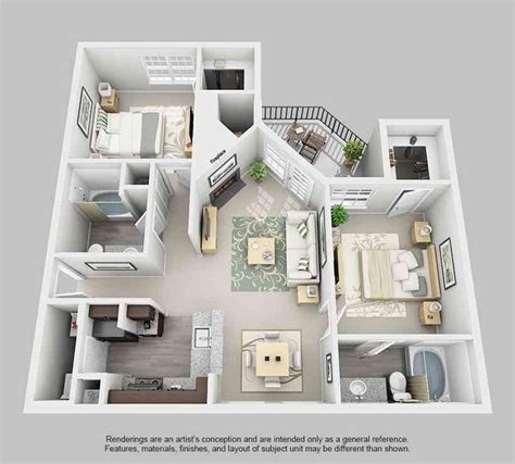 the floor plan for a two bedroom apartment with an attached kitchen and living room area