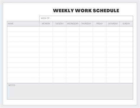 Weekly Work Schedule Template