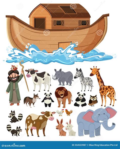 Set of Noah Ark Animals and Objects Stock Vector - Illustration of cartoon, isolated: 254523987