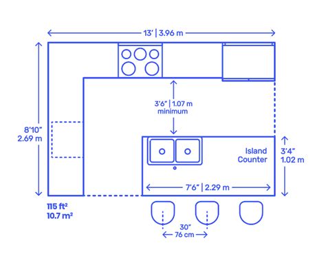 L-Shape Island Rectangle Kitchens Dimensions & Drawings | Dimensions.Guide