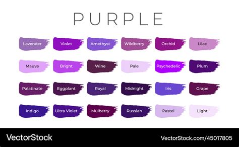 Purple Color Shades Swatches Palette With Names Vector Image | Porn Sex Picture