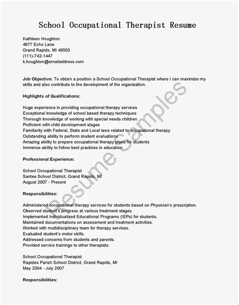 Resume Samples: School Occupational Therapist Resume