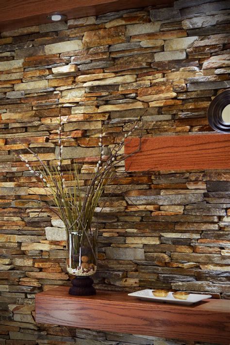 Ledgestone fireplace surround interior stone veneer mantel floating shelves | Stone walls ...