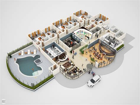 Conceptual 3D hotel floor plan for e-learning